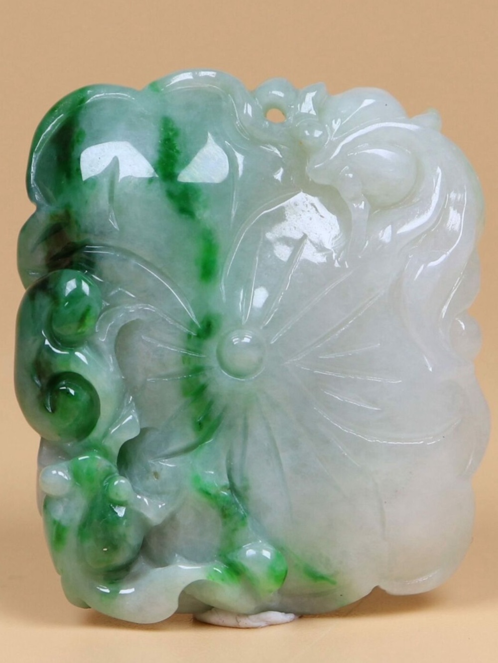 Certified Green 100% Natural A Jade jadeite Lotus leaf & fish Pendant 22601a